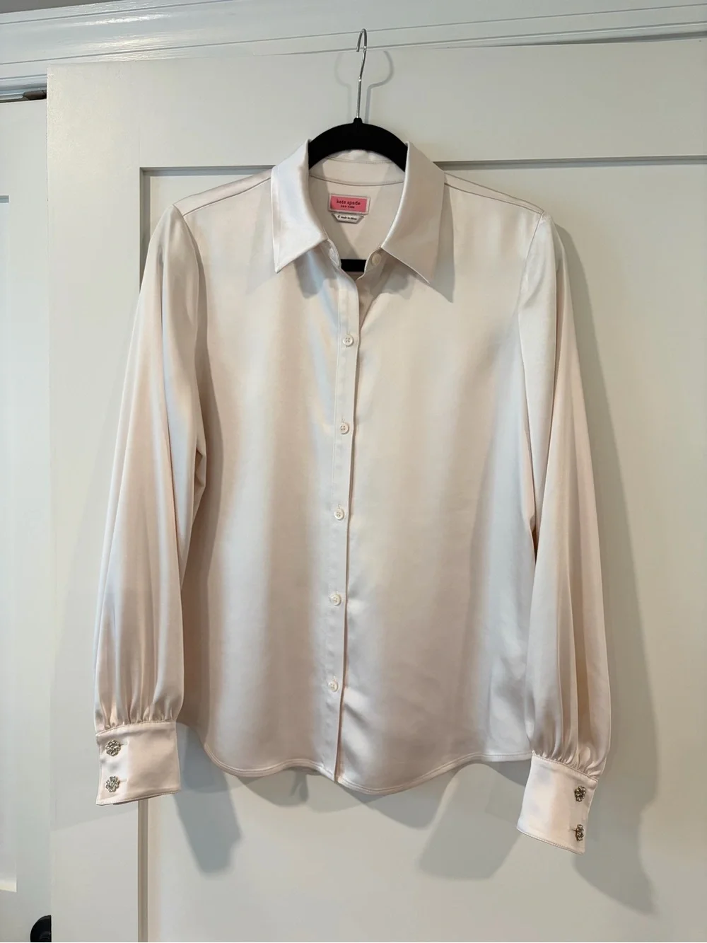 Kate Spade Blush Satin Button-Down Blouse